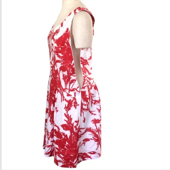 Coldwater Creek Linen Sleeveless Fit & Flare Midi Dress Red & White S/M/6 156R - Picture 4 of 10